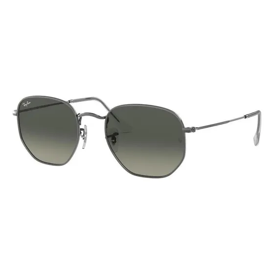 Anteojos de sol Ray-Ban Round Hexagonal Flat Lenses talle Mediano armazón polished gunmetal y lente grey