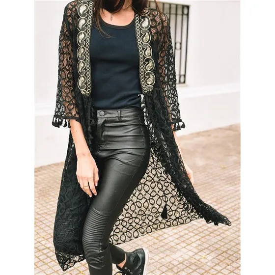 Kimono Jaipur De Tul Bordado Con Galón Dorado Gu-h12577