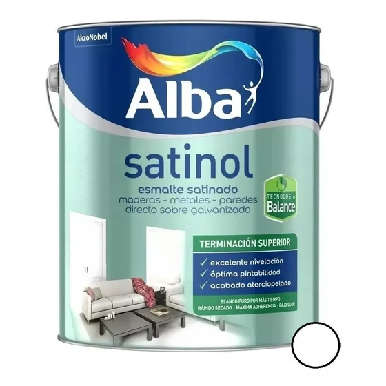 Satinol Esmalte Satinado Al Agua Balance 20L Alba color blanco