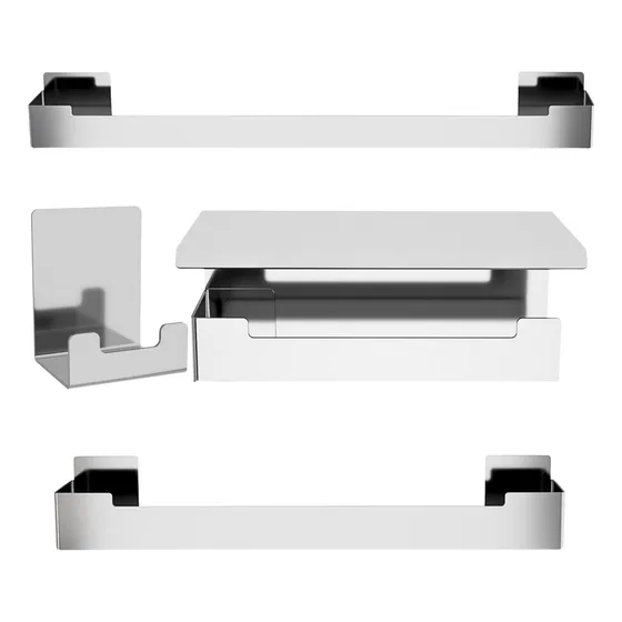 Kit De Acessórios Para Banheiro Inox Com Adesivo 4 Pcs ELG