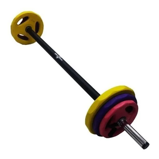 Kit Set Pesas Barra Body Pump Graduable Juego 20k Encauchada Color Amarillo