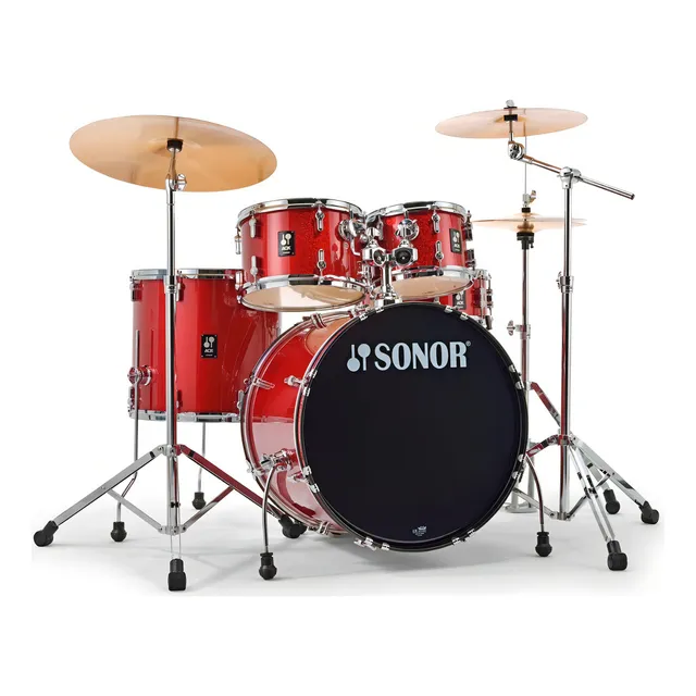 Sonor Aqx Stage Bateria 5 Cuerpos Bombo 22 Fierros Platillos Color Red Moon Sparkle
