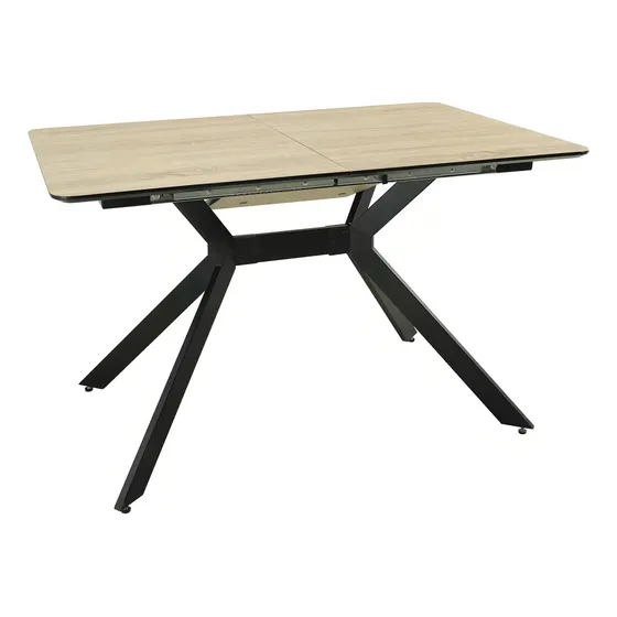 Mesa De Comedor Extensible Amalfi 120 A 160 X 80cm Mdf De Alta Densidad Melamina Simil Roble. Estructura Y Patas De Hierro Pintadas Al Horno Epoxi. Sistema Extensible Mediante Trampa Bidireccional.