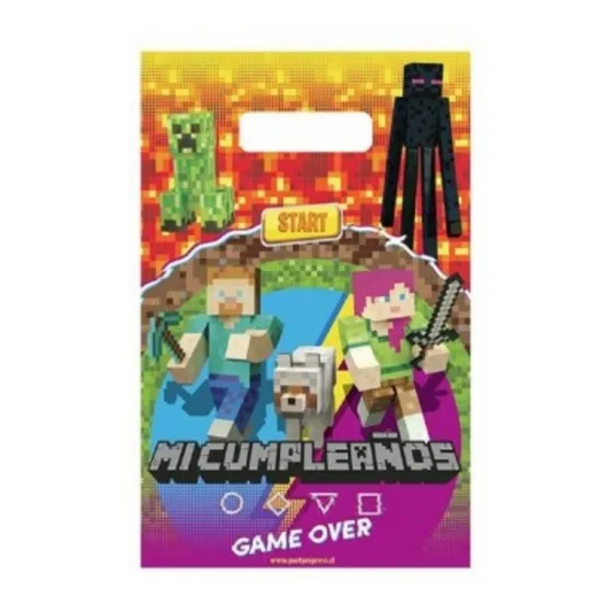 Bolsas Minecraft × 6 Para Cotillón Cumpleaños Fiestas 