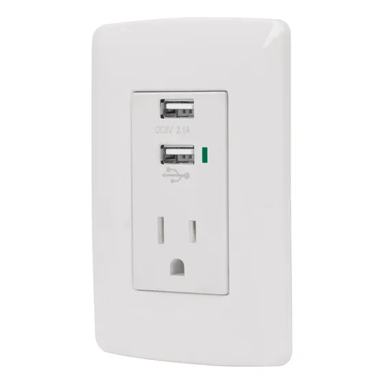 Contacto Aterrizado + 2 Puertos Usb, Blanco, Línea Italiana 