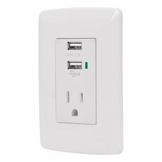 Contacto Aterrizado + 2 Puertos Usb, Blanco, Línea Italiana Contacto Aterrizado + 2 Puertos Usb, Blanco, Línea Italiana