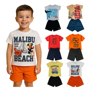 Kit 10 Peças De Roupa Infantil Menino 5camisas+ 5shorts Kit 10 Peças De Roupa Infantil Menino 5camisas+ 5shorts