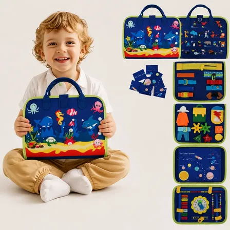 Livro Sensorial Educativo Infantil Para Viagem Azul