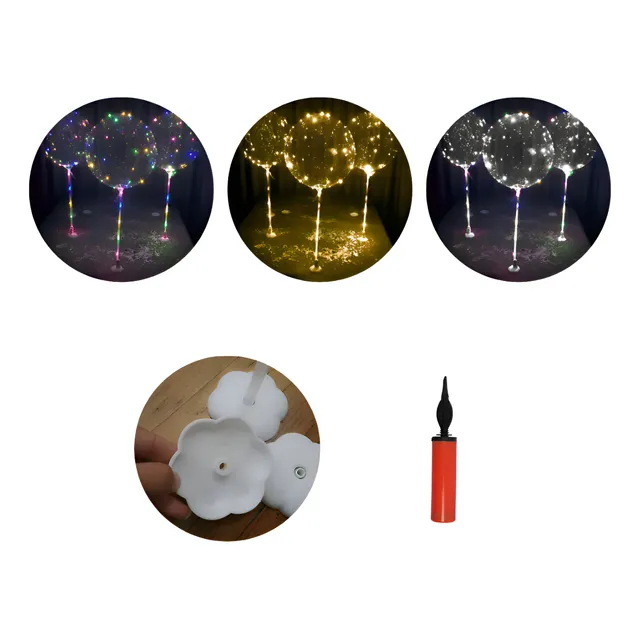 20 Globos Burbuja  Led +palito40 + Inflador + Pilas + Base