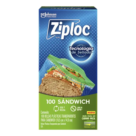Bolsas de Plástico Reutilizables Ziploc Sándwich 100 Bolsas