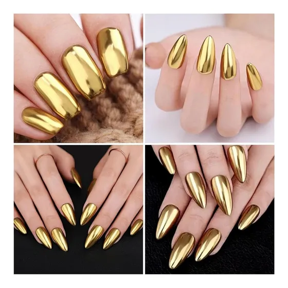 Kit 2 Pó Mágico Cromado De Unhas Efeito Metálico E Dourado