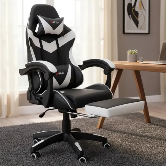 Cadeira Gamer Ergonômica Profissional Reclinável X-ray Cor Branco Material Do Estofamento Couro Sintético