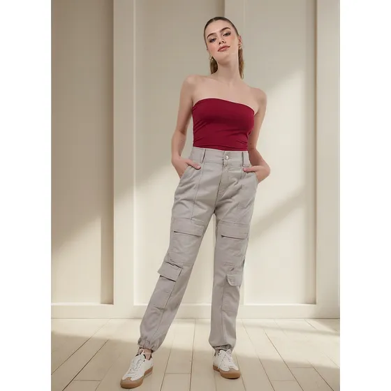 Calça Jogger Cargo Sarja Cinza