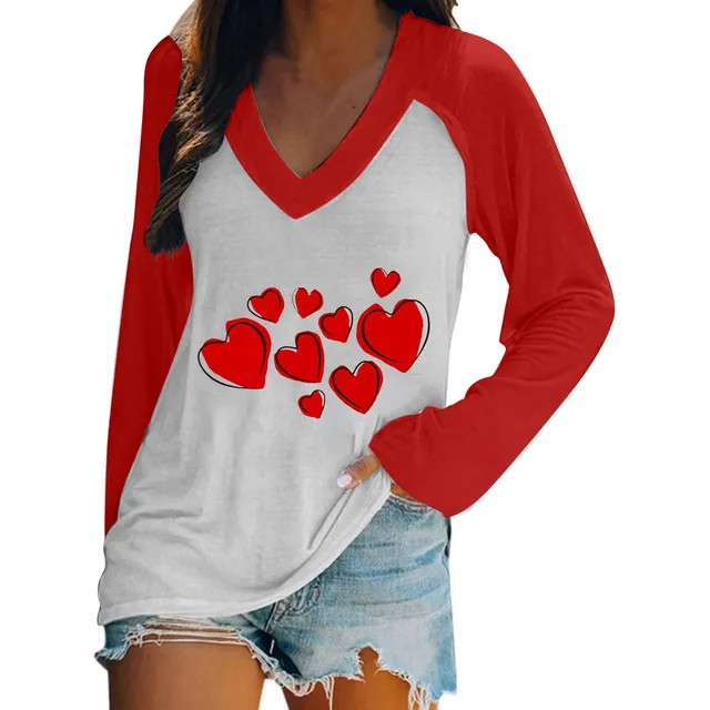 Moda Mujer Casual Cuello V Manga Larga Camiseta Estampada