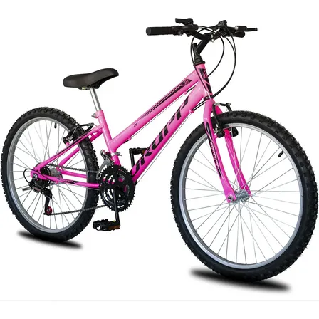 Bicicleta Aro 24 Dropp Infantil Feminina 18 Vel Freio Vbrake Rosa E Preto M