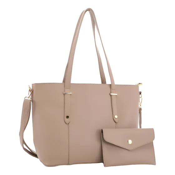 Set Cartera La Chapelle Flotter Con Sobre Y Correa Ajustable Beige Lisa Níquel Beige