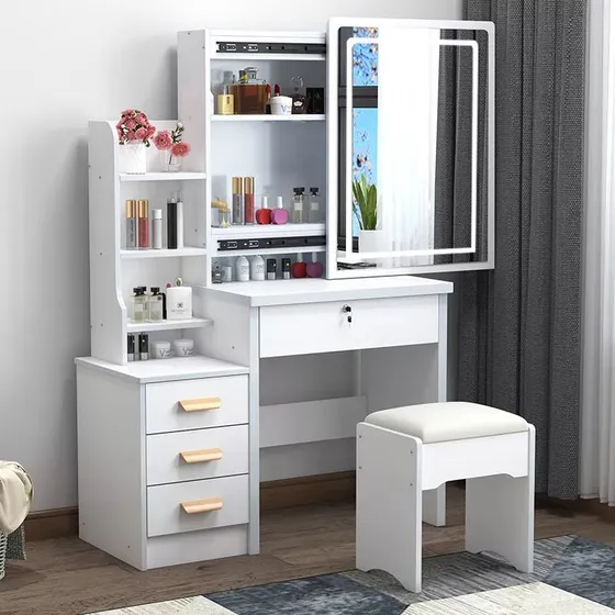 Tocador De Dormitorio Con Banco Y Espejo Moderno Luz Led