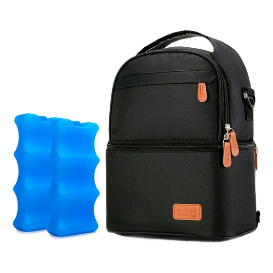 Bolso Mochila Pañalera Térmico Negro +2 Pilas De Hielo