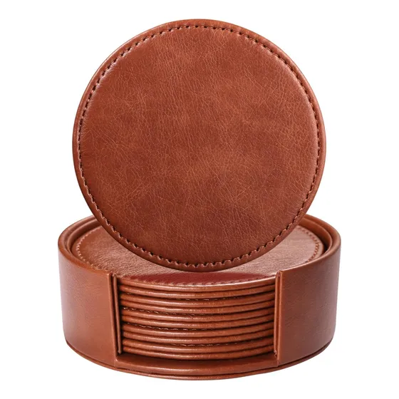 6 Posavaso Cuero 4  Para Proteccion Mesa Elegante Casa