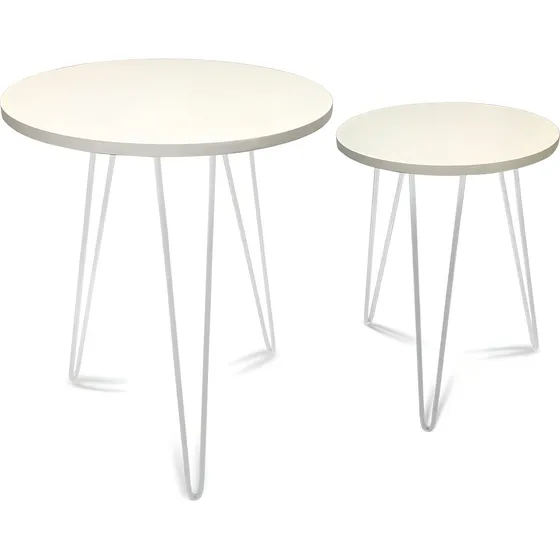 Par De Mesa Mesinha Lateral Tripé Hairpin Leg Redonda Branco
