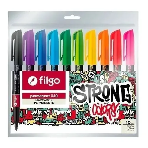Marcador Permanente Filgo Strong 040 Fino 1 Mm X 10 Colores