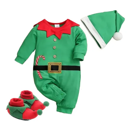 Conjunto De Navidad  Duende Elfo Bebe Ropa Navidad