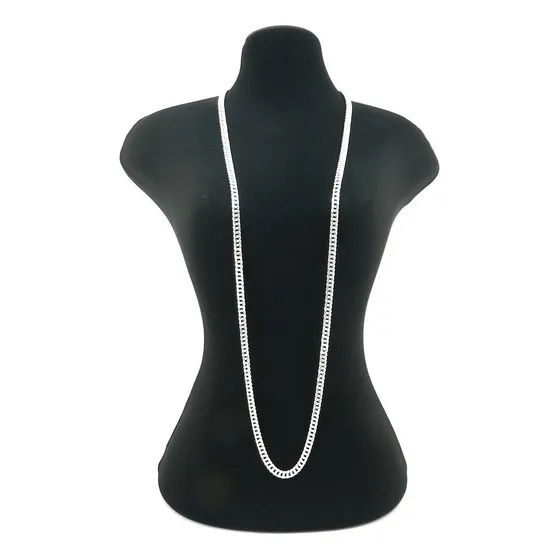 Corrente Masculina 80cm 4mm Largura Folheada Prata Cr849 Cor Prateado