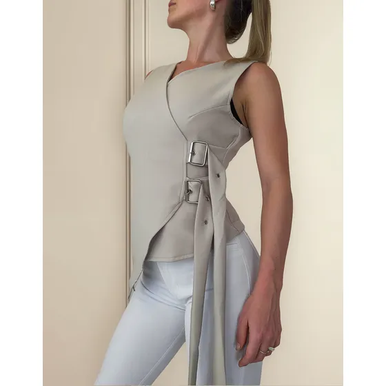 Chaleco Sastrero Corto Mujer Vestir Ajuste Cinto Sg Elegante