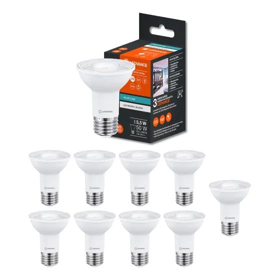 100 Lâmpada Par20 4000k Neutra 550lm Biv 5,5w Irc80 Ledvance