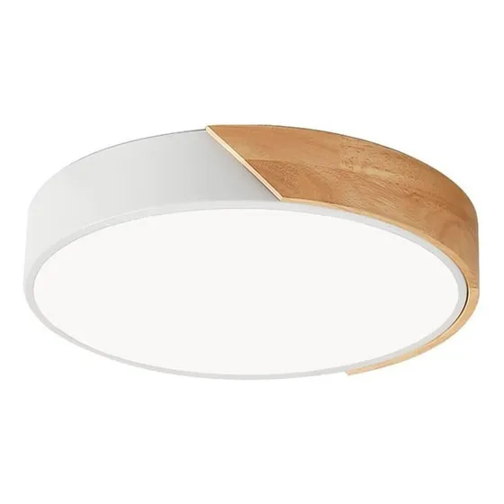 Plafón Lámpara Techo Led Nórdico Metal Y Madera 12w Montaje Empotrado Led 23 Cm Blanco