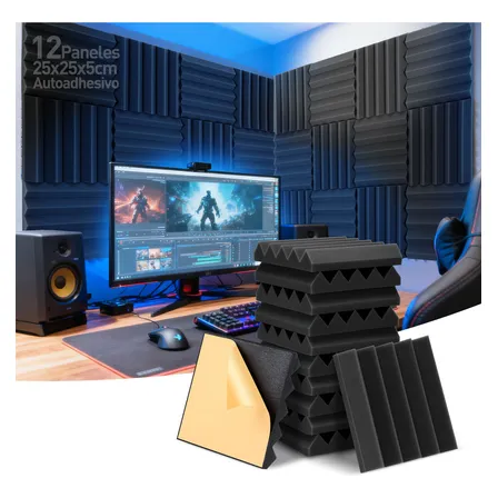 12 Paneles Acústicos Espuma Acústica De 5cm Colores Varios, Negro Auslet Wedges 25x25x5cm Aislante Acústico Profesional Para Mejora De La Calidad Del Sonido