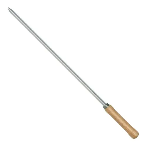 Pincho simple de acero cromado para barbacoa con mango de madera de 55 cm