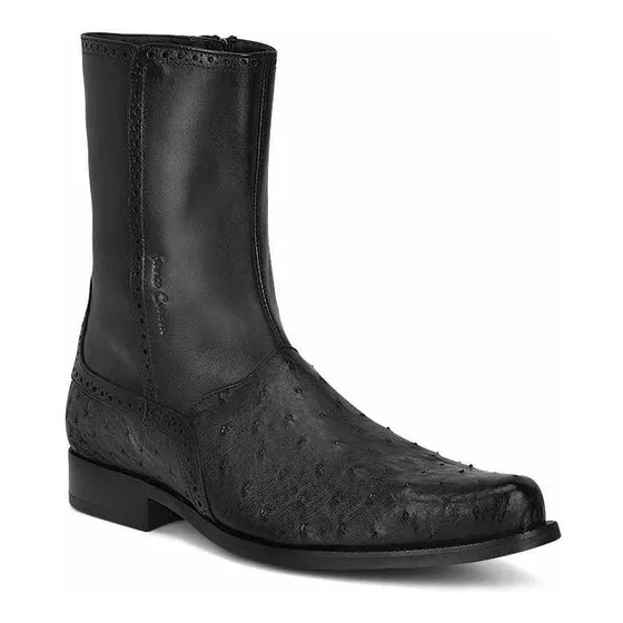 Bota Botín Cuadra Original Piel Genuina Avestruz Con Cierre