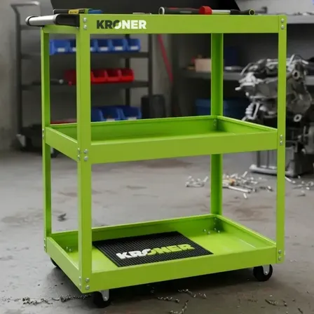 Carro de Herramientas Metálico con Ruedas Y Panel Porta Llaves Kroner 3 Pisos Verde Taller Mecánico