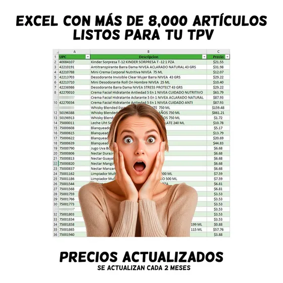 Excel 8000 Articulos Abarrotes Con Precio Vigente Para Tpv