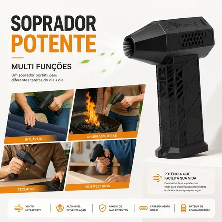 Soprador de Ar Mini Turbo Portátil USB Sem Fio Recarregável para Limpeza e Inflar