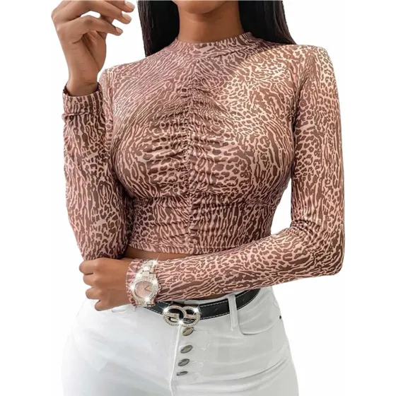 Crop Top De Dama Estampado De Leopardo Importado