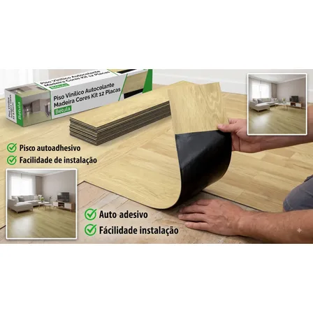 Piso Vinílico Autocolante Madeira Cores Kit 12 Placas Régua WR GRAMAS por WR GRA