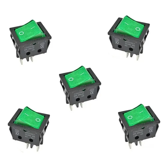 Boton Balancin Set 5 Piezas Switch On Off 250v 30a Iluminado Verde