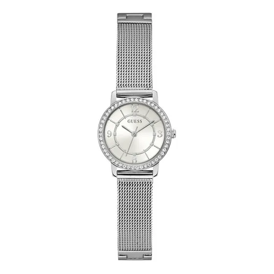 Reloj Guess De 28 Mm Para Damas, Tono Plata, Esfera Blanca