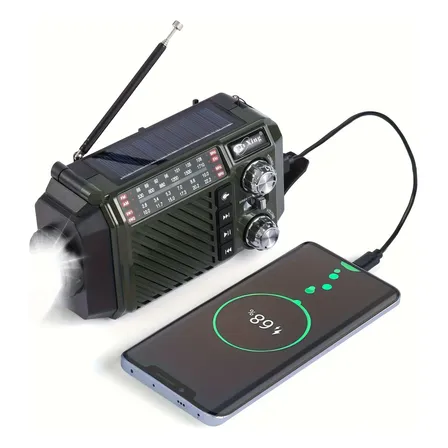 Rádio Solar De Emergência Com Manivela Am Fm Sw A380bts Verde-escuro