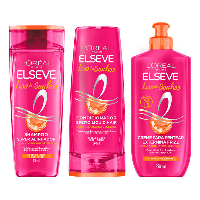 Kit 3 Elseve Liso Dos Sonhos Shampoo Condicionador Creme Kit 3 Elseve Liso Dos Sonhos Shampoo Condicionador Creme