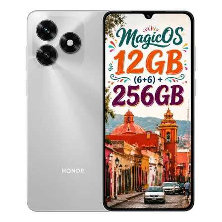 Celular Honor X5c Plus 256g 12(6+6)g Dual Sim Mediatek Helio G81 6.74 Pulgada Tft Lcd 90hz Display 5260 Mah Batería 50mp Camera Silver