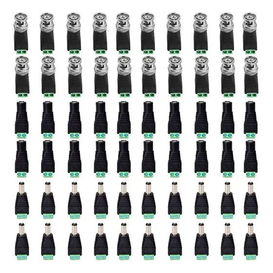 Kit Conectores Cftv 20 Bnc Borne + 20 P4 Macho + 20 P4 Femea