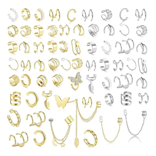 Set Aretes Earcuff X 66pcs Dorados Y Plateados