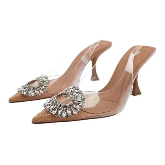 Tacon Lady Zapatos Transparente Con Pedrería