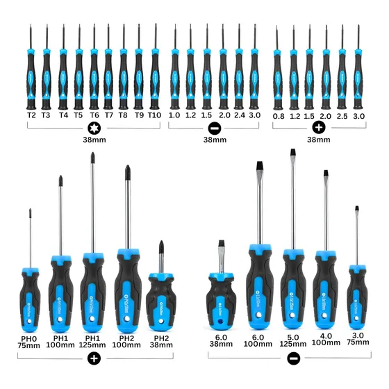 Set 32 Destornilladores Imantados Estrias Plano Torx Neiko