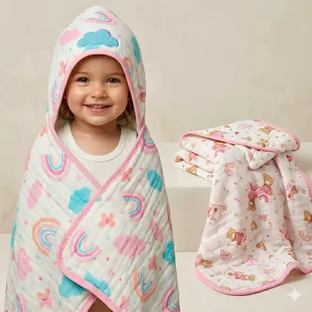 Kit 2 Toalhão Infantil Capuz Fralda Soft 3 Camadas Premium