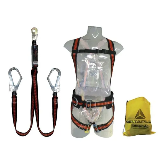 Kit Arnés Anticaida De Seguridad Cola De Amarre 1.5 Metros Color Naranja