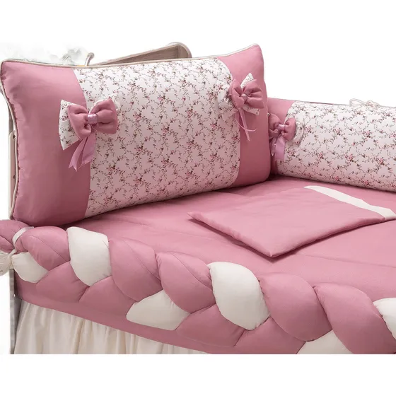 Kit De Berço Americano Laço Rose Completo Menina